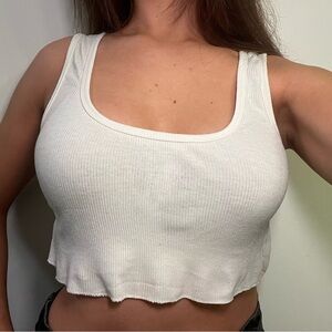 White Fox Ribbed White Crop Tank Top